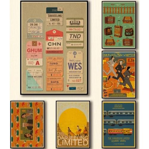23 Designs Wes Anderson Movie The Darjeeling Limited Kraftpaper Poster Home Decal Art Painting Wall Sticker for Coffee House Bar