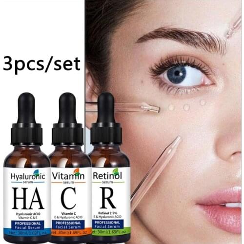 Retinol Vitamin C Hyaluronic Acid Serum Whitening Shrinking Pores Anti-wrinkle Anti-aging Moisturizng 3 in 1 Facial Serum Set