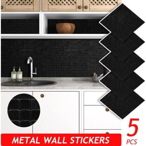5PCS Metal Self-adhesive Wall Stickers Panel Home Decor for Kitchen Bedroom Living Room Waterproof Fireproof Decoration PVC