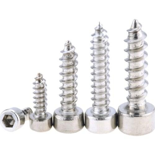 50PCS M2*4 5 6 8 10 Hexagon Hex Socket Cap Head Self Tapping Screw 304 Stainless Steel Allen Head Screw For Speaker M2x4
