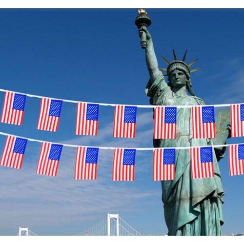Free Shipping Aerlxemrbrae 13M 38pieces/set 14cmx21cm American Flag String America USA Bunting Banner small US flags