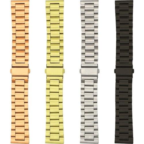 Stainless Stee 18/20/22/24mm Watch Strap Wrist Bracelet Silver Color Metal Watchband with Butterfly Clasp for Men Women