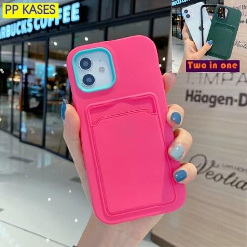 Card Bag Phone Case Candy For iPhone 11 12Promax XS Max XR 7 8Plus SE20 Holder Wallet Silicone Two in one Protection Shockproof
