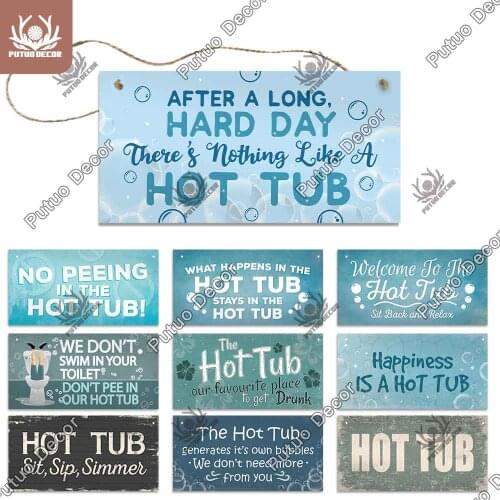 Putuo Decor Hot Tub Wooden Decorative Plaque Signs Wooden Wall Plaque for Hot Tub Bathroom Door Decoration Home Decor