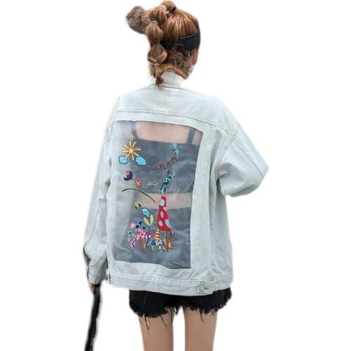 2021 New Embroidered Back Hollow Denim Jacket Gradient Color Free Shipping