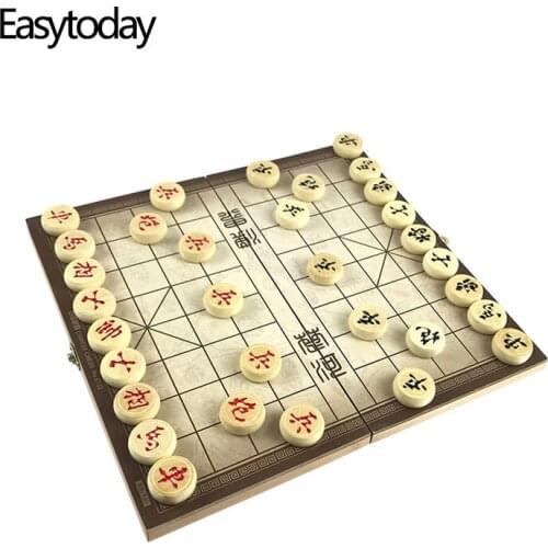 Easytoday Traditional Chinese Chess Pieces Wooden Games Set Soild Wood Portable Folding Chess Board High Quality Game Gift