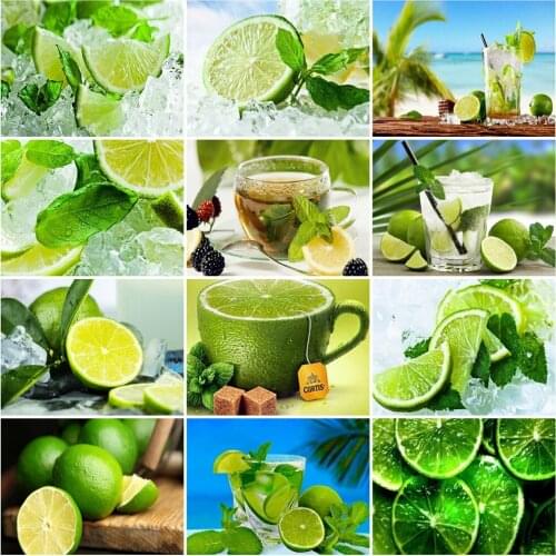 EverShine Diamond Mosaic Fruit Bead Needlework Diamond Painting Lemon Cross Stitch Kits Landscape Paintings Home Decorations