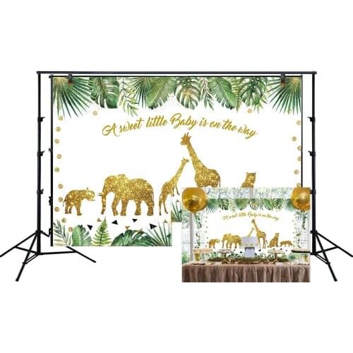 Jungle Safari Baby Shower Backdrop Glitter A Sweet Little Baby Is On The Way Party Banner Photo Background Cake Table Wall Decor