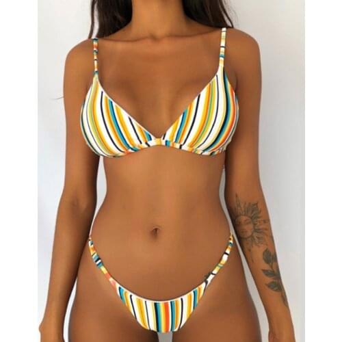 Bikinis Set Stripe High-waisted Swimsuit Sexy Lace Up Padded Two Pieces Swimwear Women Bikini 2021 Beach Bathing Suit Swimwear