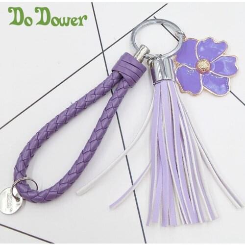 Leather Lanyard braided cord car Key Chain Holder with tassel flower Fashion Keychain Women Bag/Purse porte clef hanging strap