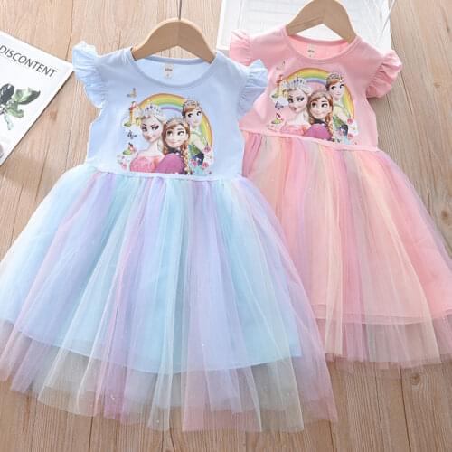 Girls' Dress Summer 2021 New Childrens Printed Princess Dress Girls' Gauze Skirt Childrens Wear Black Strawberry Dress