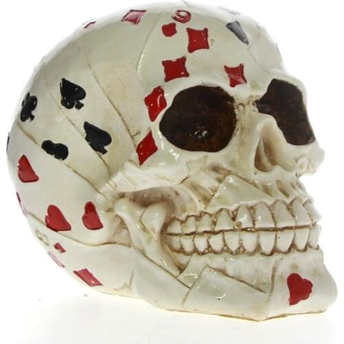 [MGT]Poker Face Tattoo Skull Gambling Skeleton Ace Cards Halloween Horror Decoration Skull Gambler Playing Cards Figurine Statue