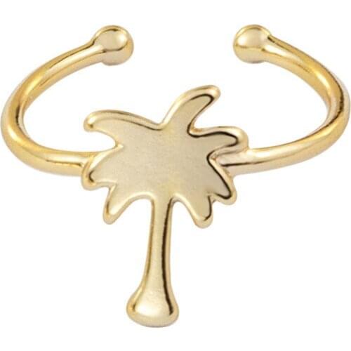 Minimalist Tropical Palm Tree Rings For Women Bague Femme Rose Gold Color Adjustable Tiny Tree Stacking Rings Men Beach Jewelry