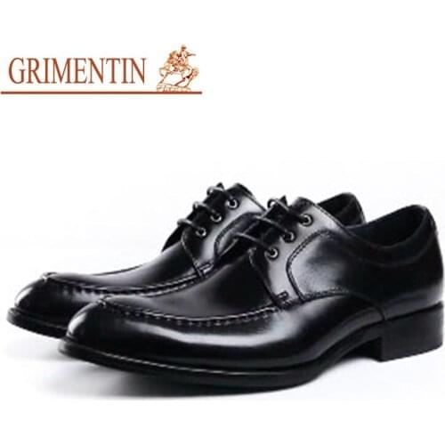 Grimentin derby Men Dress Shoes Genuine Leather Black Formal Business Shoes Classic Singer Designer Wedding Shoes