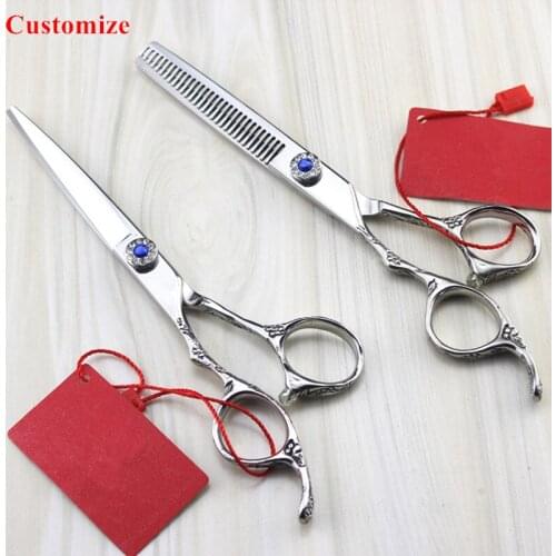Customize Left hand Japan 6 inch Plum handle hair scissors set cutting barber makeup hair thinning shears hairdressing scissors