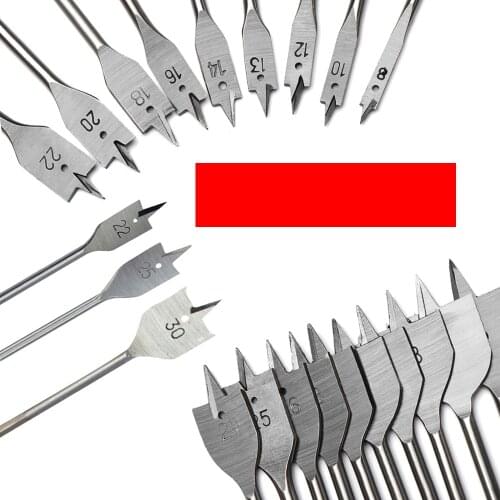 Wholesales 6-50mm Flat Drill High-carbon Steel Wood Flat Drill Set Woodworking Spade Drill Bits Durable Woodworking Tool Sets