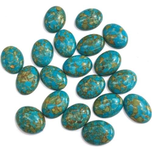 Natural Stone Blue turquoise Cabochon Beads Flat Back Oval No Hole Loose Beads For jewelry making DIY Ring Necklace accessories
