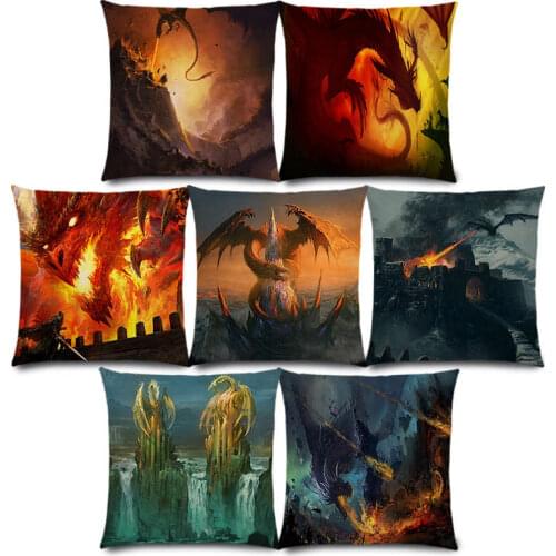 New Fire Dragon Eragon Fierce Battle Warrior Fighting War Sky Castle Nest Magic Sword Cushion Cover Sofa Throw Pillow Case