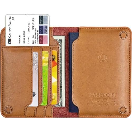 Genuine Leather Passport Cover Solid Credit ID Card Case Holder Business Unisex Travel Wallet with Magnetic Closure