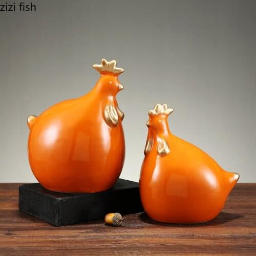 Orange Hen Ceramic Ornaments Gilded Animal Statue Study Office Desktop Porcelain Furnishings Home Decoration Accessories Modern