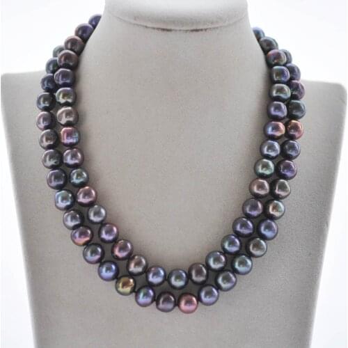 MCT·STAR Z10331 34" 12mm Round Peacock-Black Freshwater Pearl Necklace