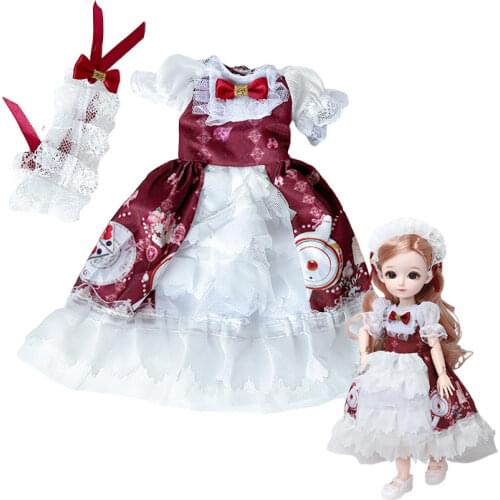 Lolita Style Dress for 1/6 Bjd Doll 28cm/ 30cm Fat Doll Clothes Accessories Childrens Doll Clothes Play House Dress Up Toys
