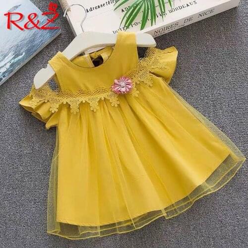 R&Z childrens dress 2019 summer new girls off-the-shoulder dress childrens flower mesh dress