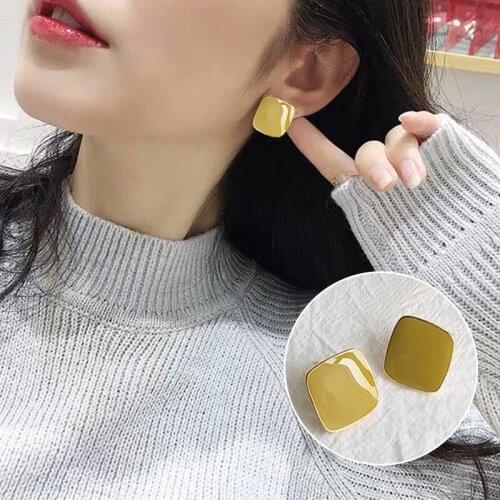 S925 Korean version of custom square simple color earrings ins net red sweet temperament fashion earrings women