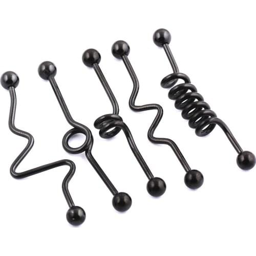 1 Pc New Year Hedix Stainless Steel 1.6*38*5mm Ball 14G Long Industrial Barbell Black Earring Piercing Jewelry Plug Tunnel Ear