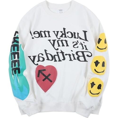 Kanye West Lucky me Smiley Letter Print Sweatshirt Men and Women O Neck Stranger Things Oversize Hoodies Streetwear Casual Hoody