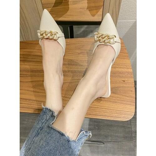 Casual Fashion Pointed Toe Baotou Muller Shoes Summer Hot Sale Metal Decoration High Heel Elegant Temperament Ladies Slippers