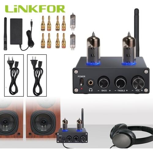 LiNKFOR Bluetooth Stereo Audio Amplifier Mini 2 Channel Hi-Fi Class D Integrated Digital Power Amp with Bass & Treble Control