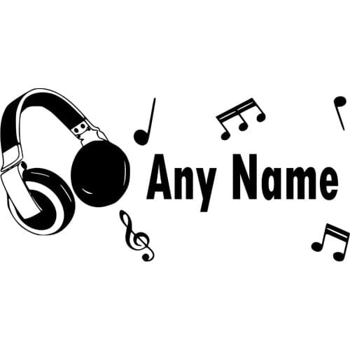 Personalised Headphones Music Notes Vinyl Wall Sticker Any Name Art Decal 30cmx60cm
