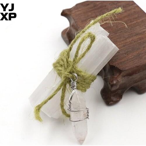 YJXP White Crystal Column Wire Wrapped Raw Gypsum Stone Selenite Sticks Wands Bundle Reiki Healing Meditation Creative Jewelry