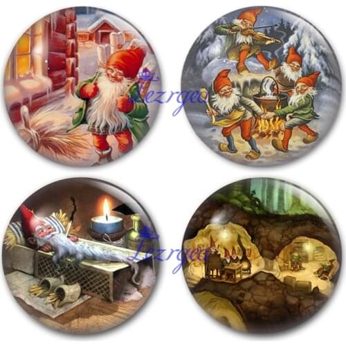 Cute dwarf glass cabochon, Merry Christmas and santa and gnomes Round photo glass cabochon demo flat back Making findings