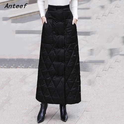 Black down cotton plus size vintage high waist autumn winter casual loose long for woman skirts womens 2021 skirt clothes