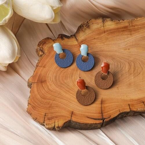 Origin Summer Exquisite Enamel Irregular Earrings for Women Brown Blue Color Metal Alloy Round Geometric Dangle Earrings