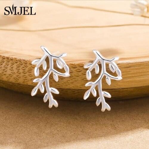 SMJEL Fashion 2018 Trendy Sliver Leaf Earrings Branch Tree Women Stud Earrings Wedding Jewelry Party Gifts Brincos