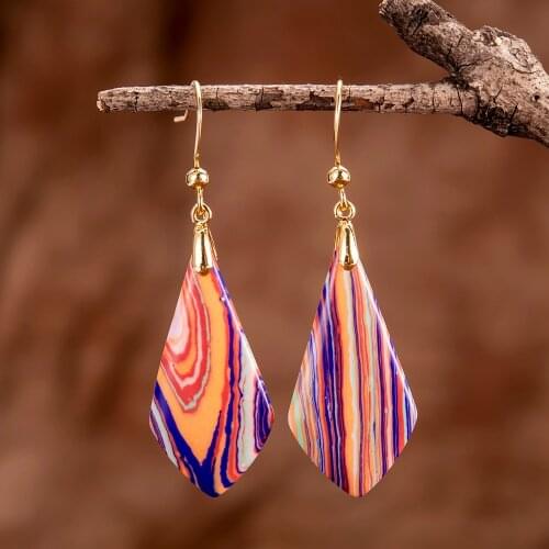 Rainbow Water drop Boho Hook Earrings Women Statement Behemia Jewelry