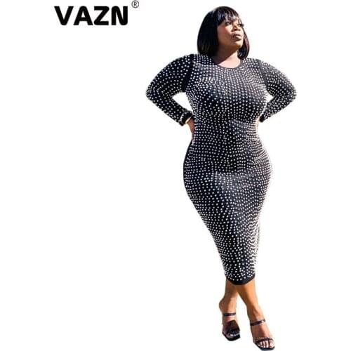 VAZN Top Quality 2021 Sexy Bling Bling O-neck Party Maxi Long Dress Women Elegant Fashion Slim Dress Club Birthday Shinny Dress