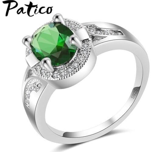Rings for Women 925 Sterling Silver Green Round Jewelry Romantic Crystal Cubic Zirconia Ring Bridal Wedding Engagement