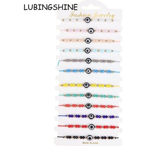 12pcs/lot Couples Women Blue Evil Eye Crystal Beads Charms Bracelets Set Adjustable Black Rope Chain Handmade Jewelry