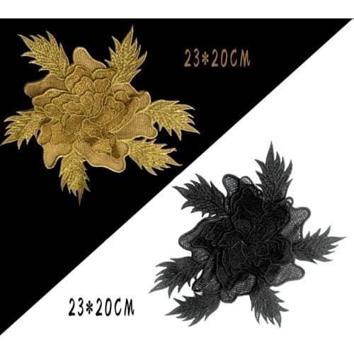 2Pieces/lot Gold embroidery appliqued flower applique Lace Trim dress DIY lace accessories patch