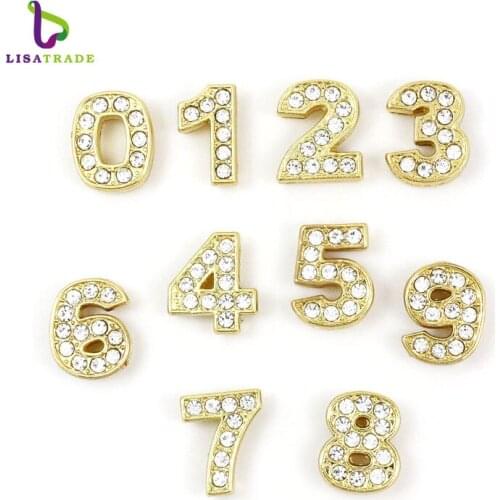 20pcs 10MM Full Rhinestones Slide Number Charms Fit 10mm DIY Wristband & Bracelet LSSL034