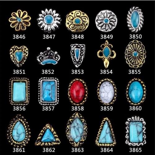 20pcs New Flower Crown Variety Style Metal Retro Geometric Shaped Diamond 3D Charm DIY Nail Art Jewelry Decoration Accessories