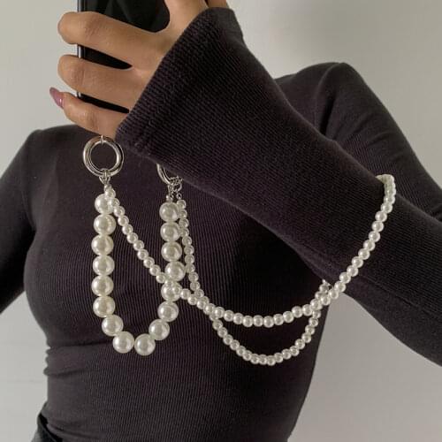 2021 Handmade Beaded Mobile Phone Chain for Women Imitation Pearl Colorful Beads Mobile Phone Lanyard DIY Jewelry