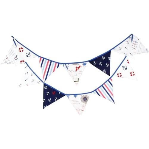 3.2m 12 Flags Ship Anchor Pirate Cotton Banner Pennant Garland Kids Room Baby Shower Birthday Bunting Party Decor Festival Gift
