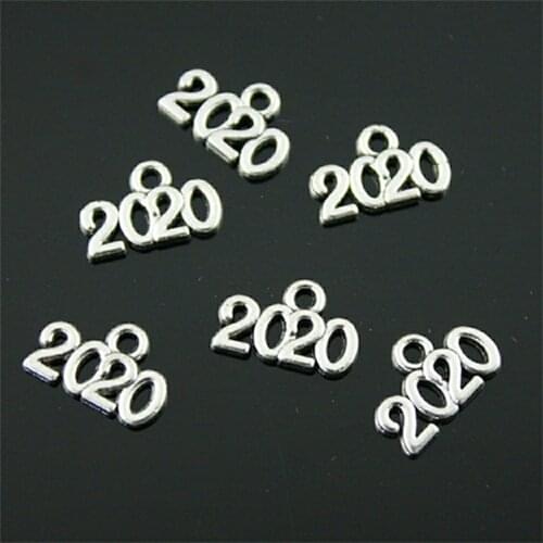 40pcs Charm Number 2020 2020 Year Pendant Charms For Jewelry Making Antique Silver Color Year 2020 Charms 9x14mm