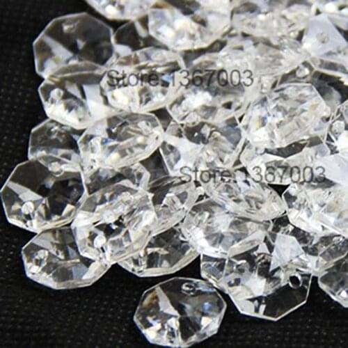 50pcs Beads 14mm + 50pcs rings 11mm Acrylic Crystal Prisms Octagonal Beads Lamp Chandelier Parts for Pendant Decoration