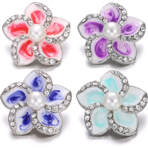6pcs/lot New Snap Jewelry Rhinestone Lotus Flower Snap Buttons Fit 18MM Metal Snap Button Bracelet Bangle for Women